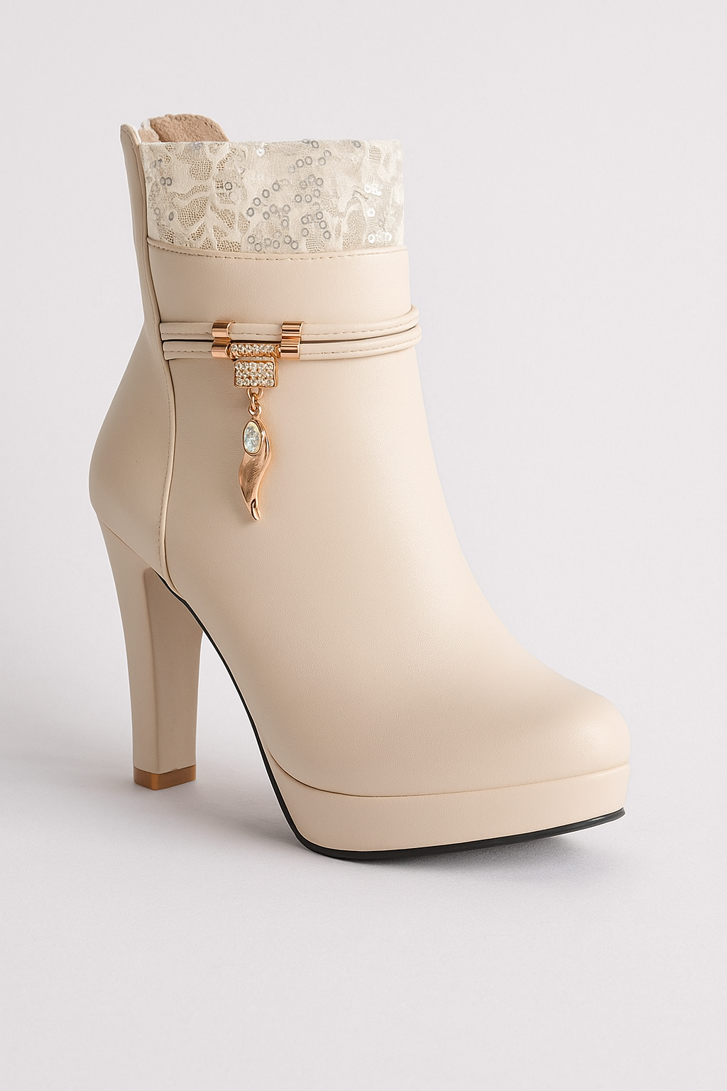 Stivaletti con Tacco Alto e Dettagli in Lacci e Charm Donna - Beige - BOOTS Boots & Shoes charm dettagli donna lacci shoes shoes for women Shoes women stivaletti stivaletti tacco tacco womens shoes - Concept Palermo