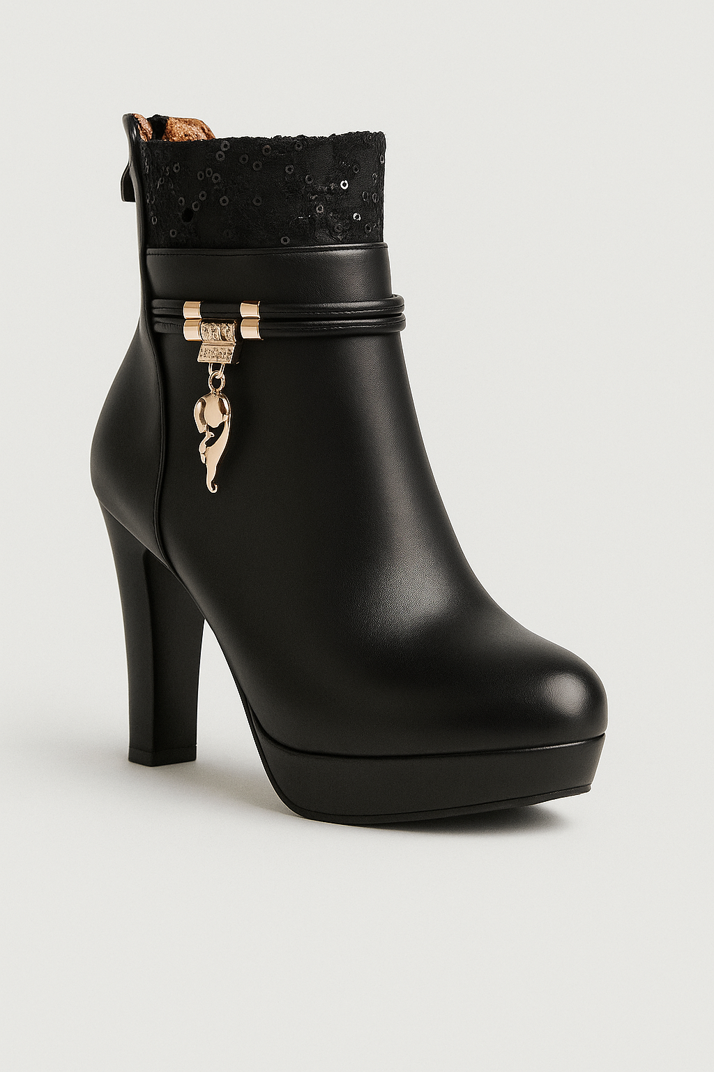 Stivaletti con Tacco Alto e Dettagli in Lacci e Charm Donna - Nero - BOOTS Boots & Shoes charm dettagli donna lacci shoes shoes for women Shoes women stivaletti stivaletti tacco tacco womens shoes - Concept Palermo