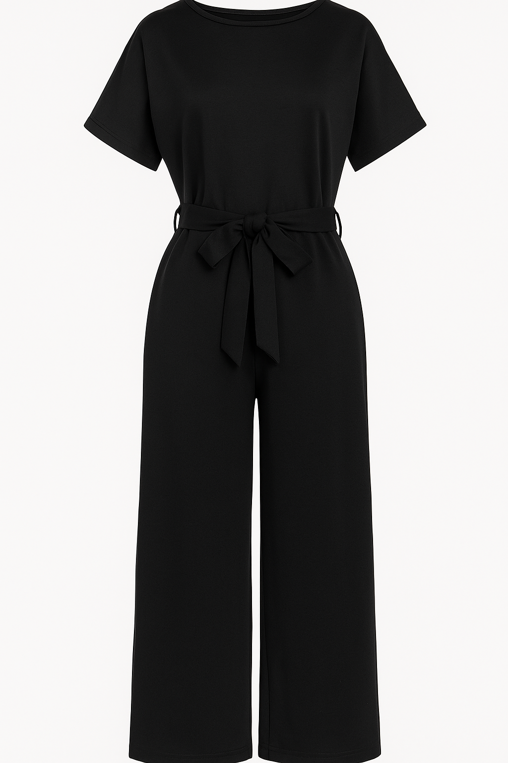 Tuta con Cintura a Fiocco e Maniche Corte - Nero - 12/28/2024 cintura corte fiocco jumpsuit maniche one-pieces Summer/Jumpsuit tuta tuta cintura - Concept Palermo