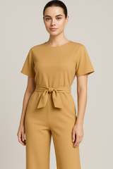Jumpsuit met strikceintuur en korte mouwen