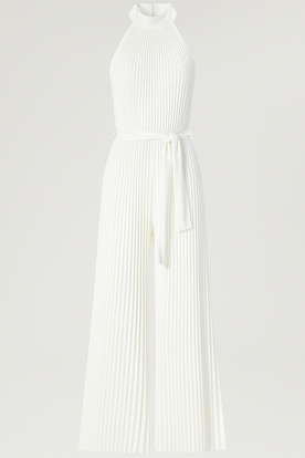 Tuta Plissettata con Collo Halter e Cintura in Vita Uomo - Bianco - 12/28/2024 cintura collo halter Linen Men one-pieces plissettata Solid Spring Summer Summer/Jumpsuit tuta tuta plissettata uomo - Concept Palermo