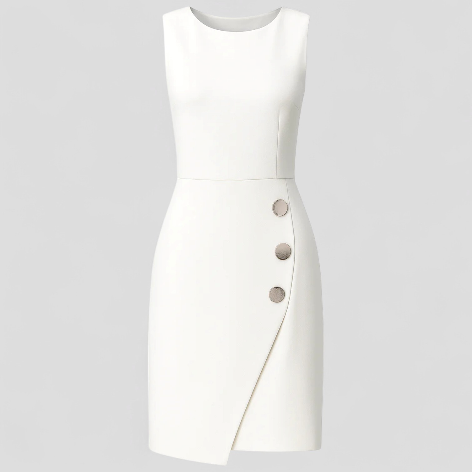 Abito Senza Maniche con Bottoni Decorativi Asimmetrici Donna - Bianco - +5 abito abito maniche asimmetrici bottoni decorativi donna dresses GOOD maniche OLD Summer/Dresses - Concept Palermo
