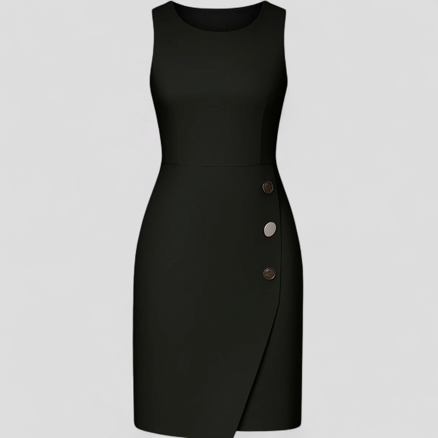 Abito Senza Maniche con Bottoni Decorativi Asimmetrici Donna - Nero - +5 abito abito maniche asimmetrici bottoni decorativi donna dresses GOOD maniche OLD Summer/Dresses - Concept Palermo