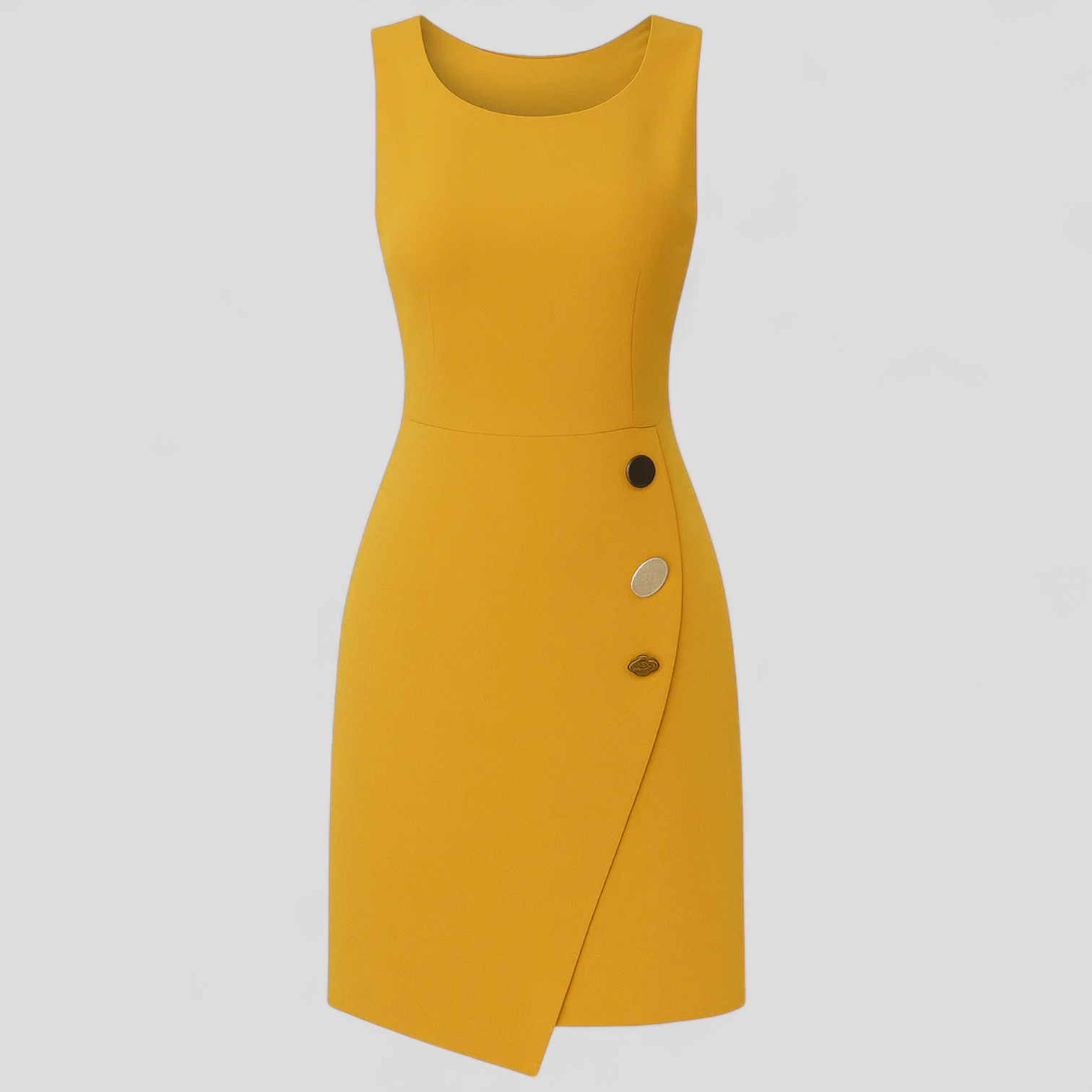Abito Senza Maniche con Bottoni Decorativi Asimmetrici Donna - Giallo - +5 abito abito maniche asimmetrici bottoni decorativi donna dresses GOOD maniche OLD Summer/Dresses - Concept Palermo