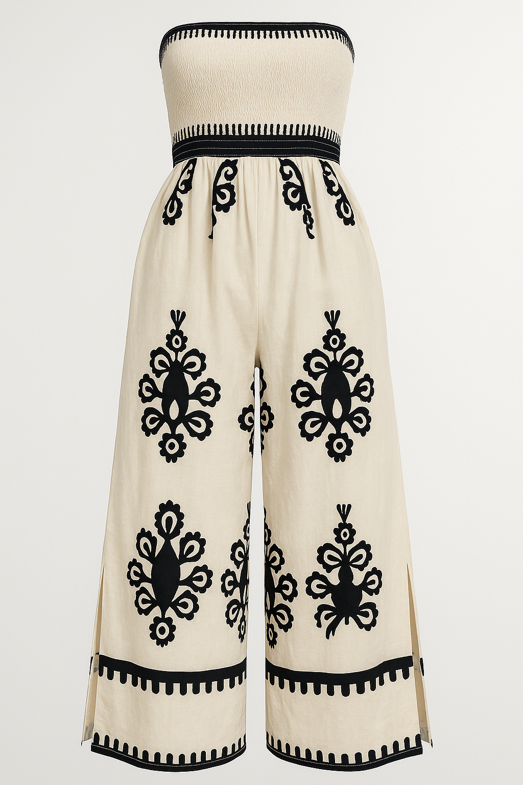 Tuta Estiva Ricamata con Fascia Elasticizzata e Spacco Laterale - Albicocca - elasticizzata estiva fascia jumpsuit jumpsuit estivo laterale one-pieces ricamata spacco Summer/Jumpsuit tuta - Concept Palermo