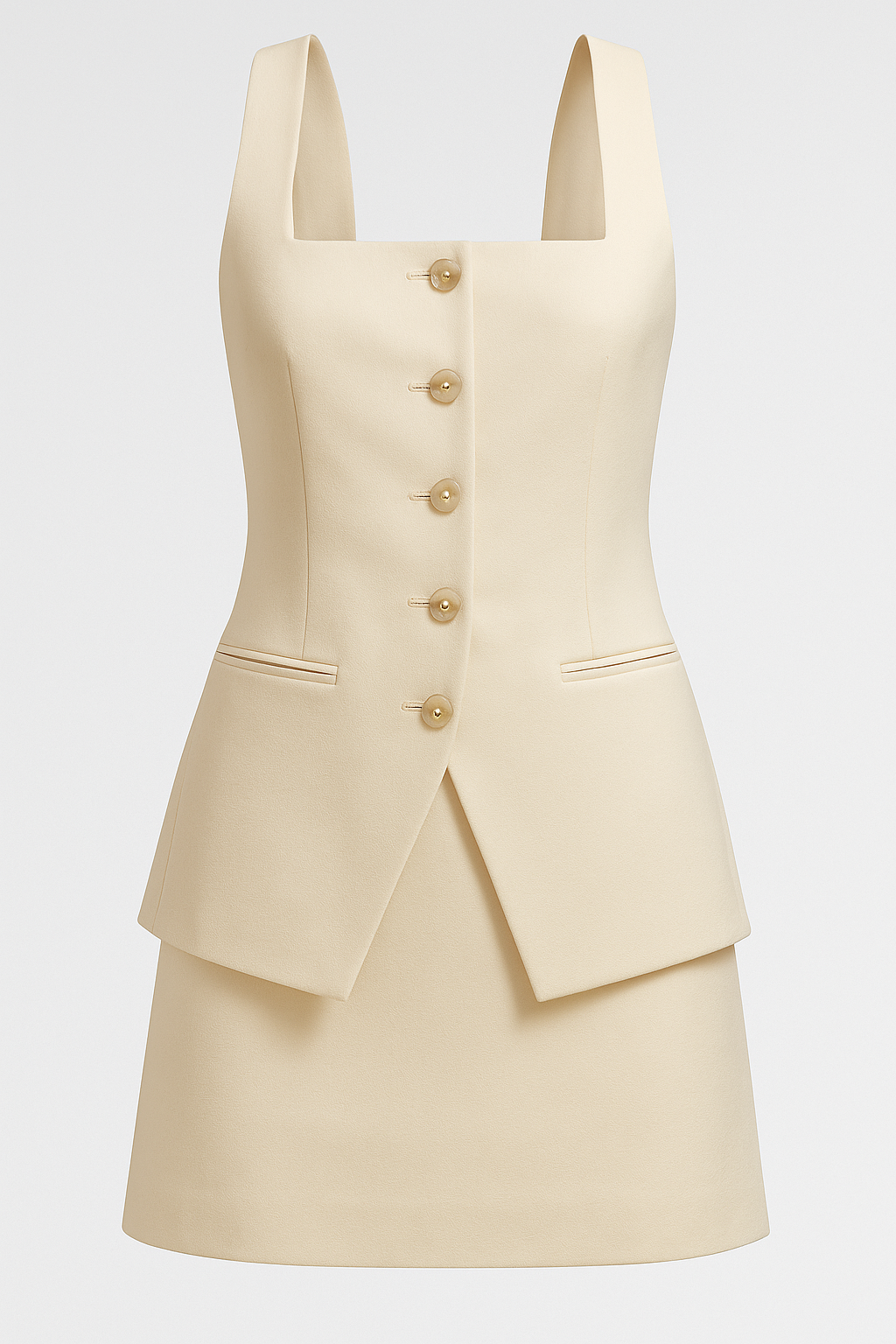 Tailleur Abito Corto con Bottoni Dorati – Eleganza Squadrata senza Maniche - Albicocca - abito Bodysuits And Skirt Size Chart bottoni dorati eleganza maniche outfit sets Skirt squadrata tailleur - Concept Palermo