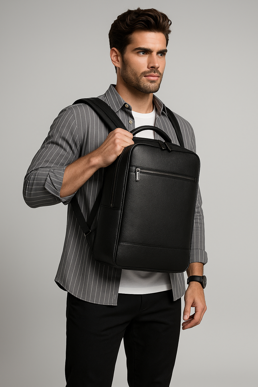 Zaino in pelle con USB Pelle - Nero-a