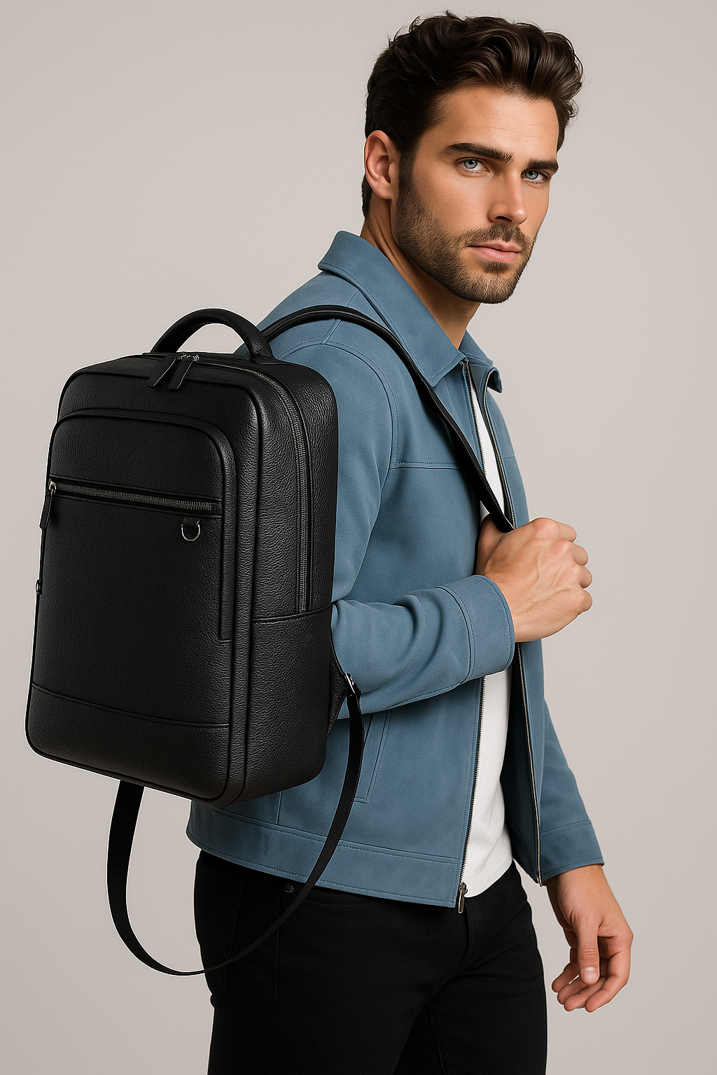 Zaino in pelle con USB Pelle - Nero-a