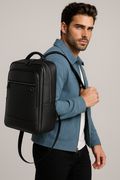 Zaino in pelle con USB Pelle - Nero-a