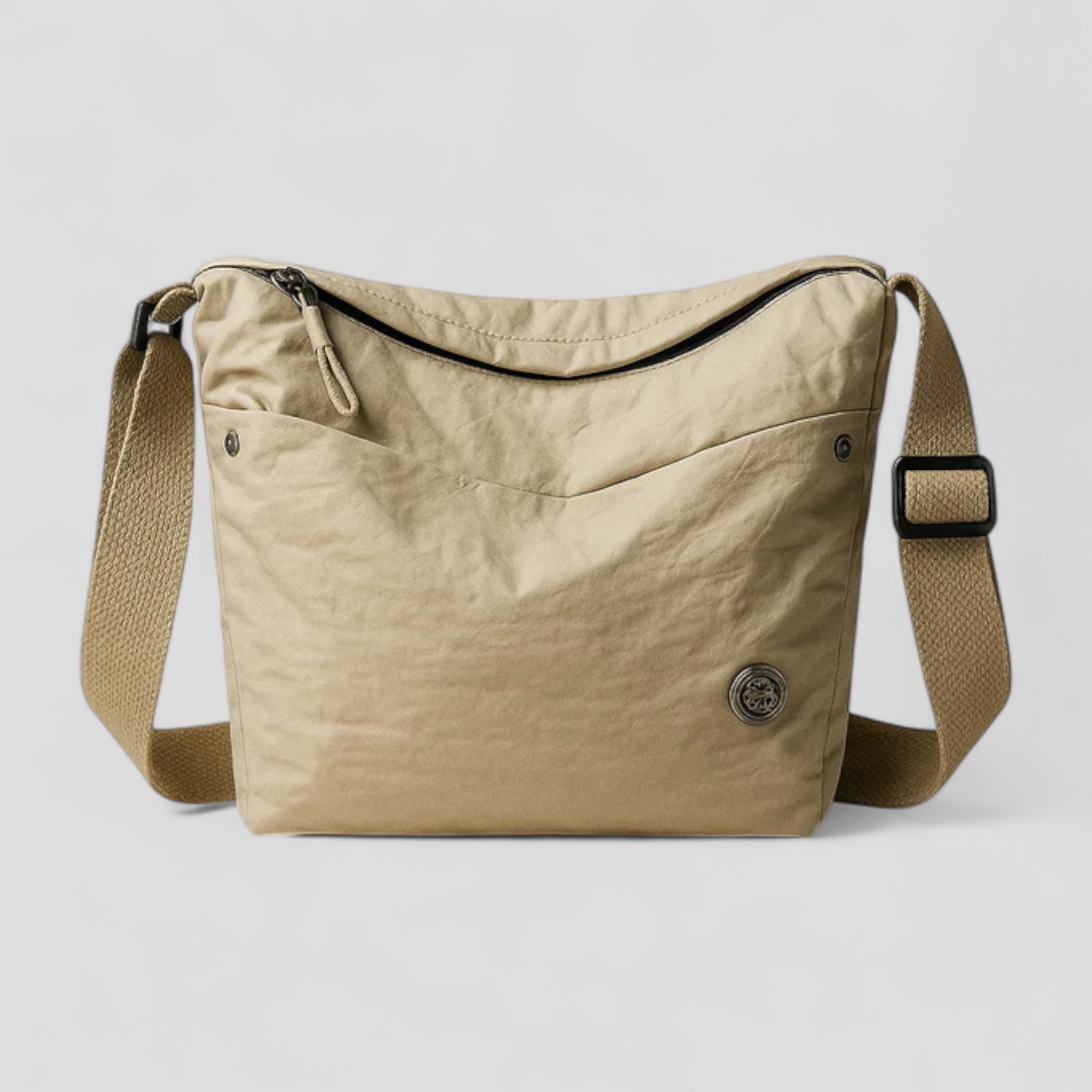 Borsa a Tracolla Donna Grande Nera in Nylon Impermeabile Elegante con Zip e Tasche - Khaki - bag Bags borsa borsa tracolla capiente donna fashion impermeabile nylon Shoulder Bags women bags - Concept Palermo
