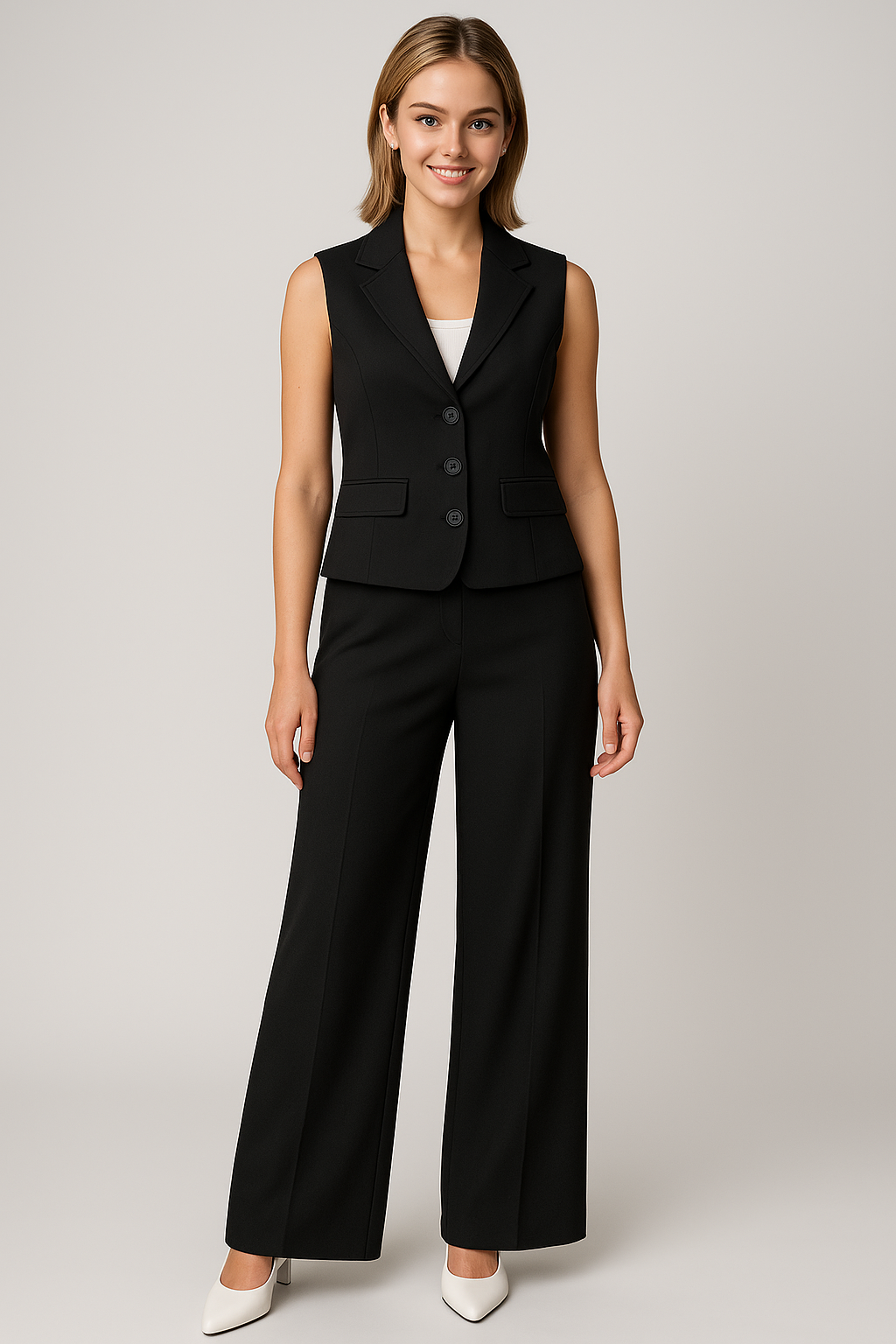 Completo Donna con Gilet Senza Maniche e Pantaloni a Gamba Larga - - Complete Outfit completo completo donna donna dress outfit gamba gilet larga maniche outfit set outfit sets - Concept Palermo