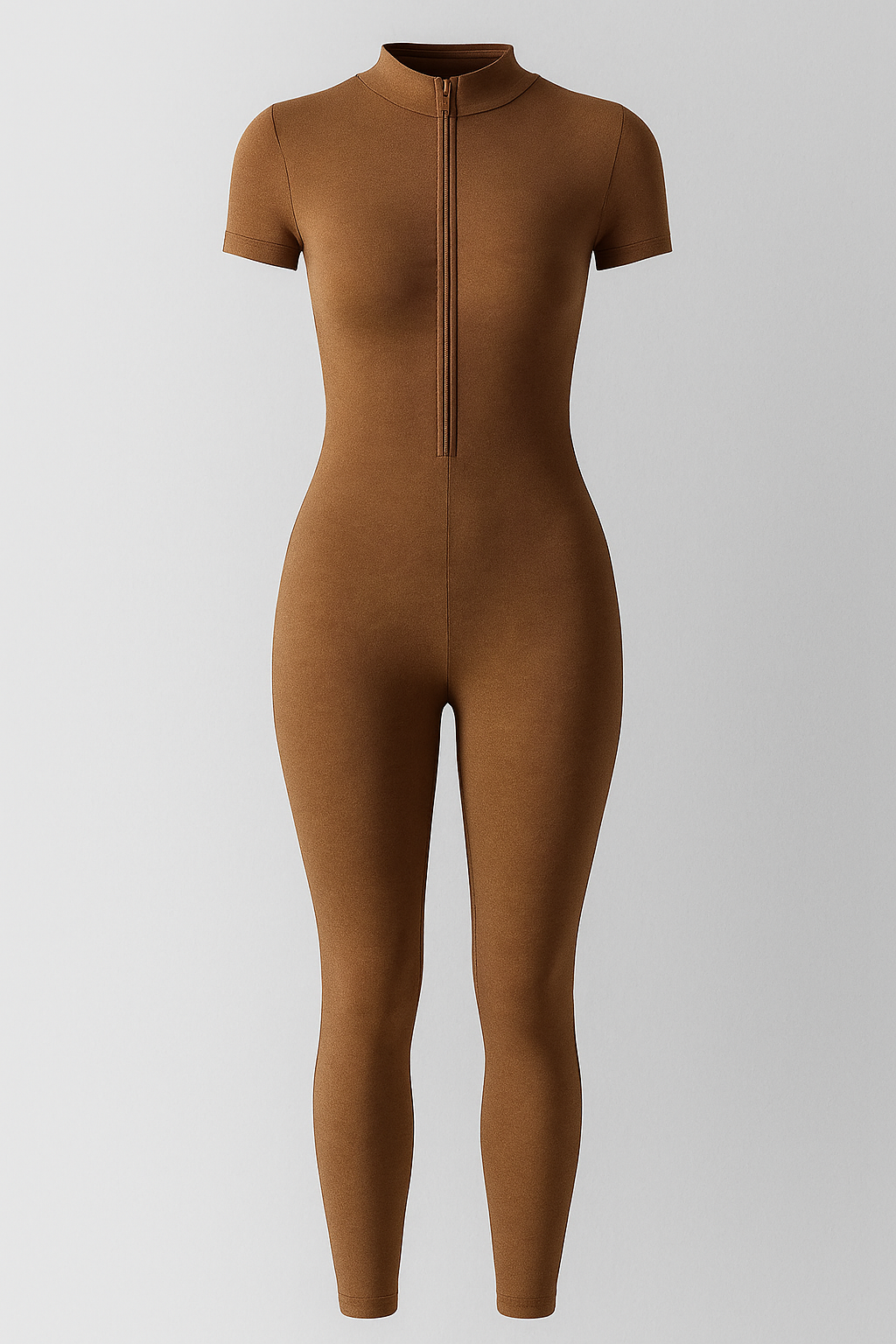Tuta Sportiva Elasticizzata a Maniche Corte con Zip Frontale - Caffè - Casual/Sporty corte elasticizzata frontale maniche set sportivo uomo sportiva sports tuta tuta sportiva women's sportswear - Concept Palermo