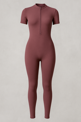 Tuta Sportiva Elasticizzata a Maniche Corte con Zip Frontale - Borgogna - Casual/Sporty corte elasticizzata frontale Linen maniche set sportivo uomo Solid sportiva sports tuta tuta sportiva Women women's sportswear - Concept Palermo