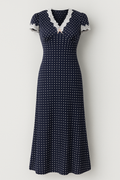 Vestito Midi a Pois con Merletto e Fiore Ricamato Donna
