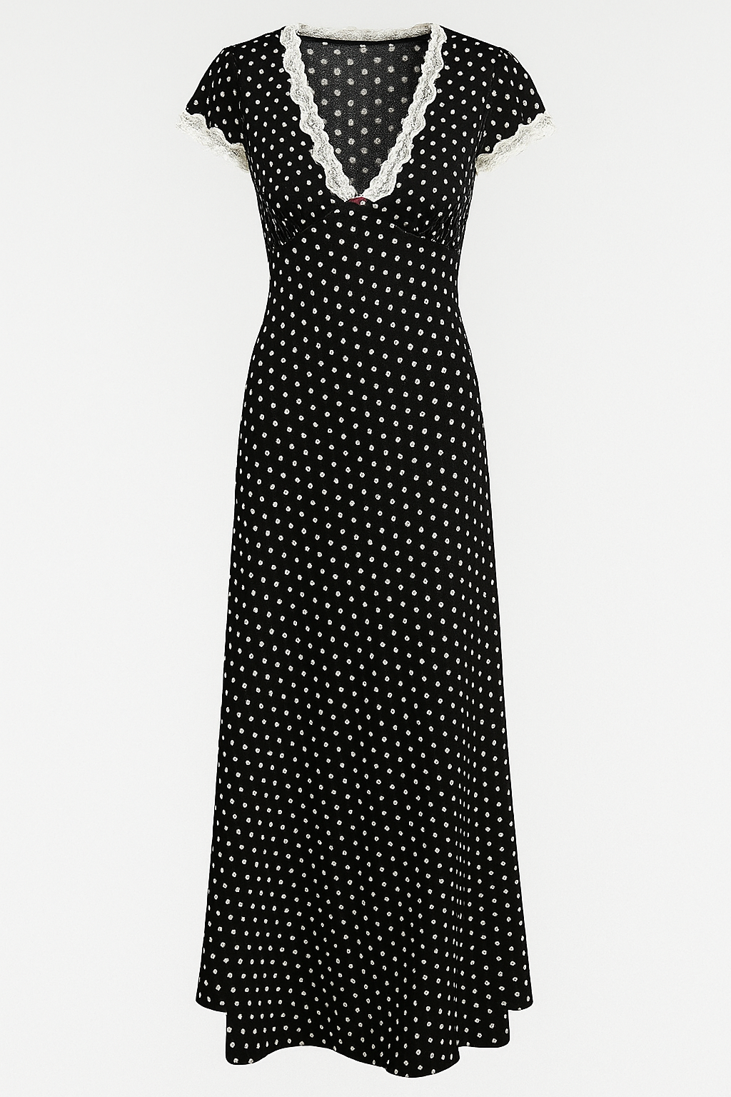 Vestito Midi a Pois con Merletto e Fiore Ricamato Donna - Nero - 1688 online black blue cathryn-d cici select clothing coll:dresses coll:vacation coll:weekend_getaway cyy daily donna dresses ellie fiore hm selected in_six_month joey select joey select2 leisure maxi merletto midi non-stretch not_low_sales photo_model plain pois regular regular fit ricamato romantic/vintage short sleeve spring summer v-neck vacation vestito white women woven fabric - Concept Palermo