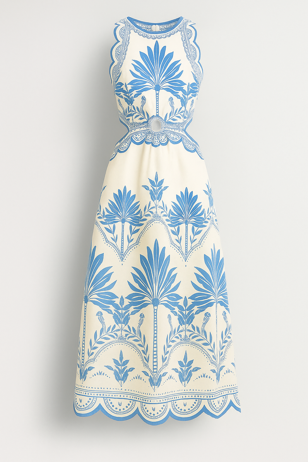 Abito Midi con Intaglio Palma – Eleganza Boho Estiva con Stampa Tropicale Donna