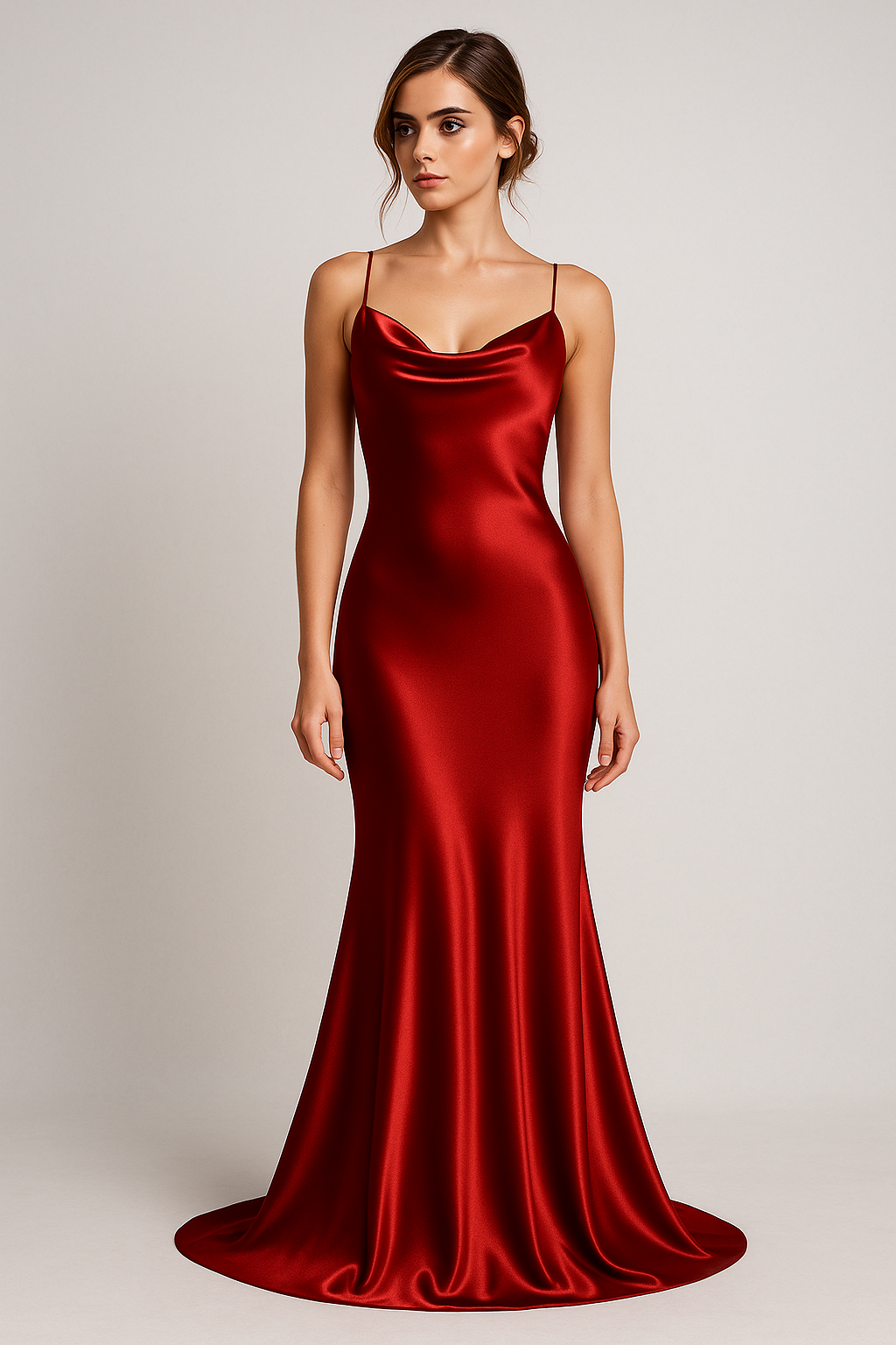 Abito lungo in raso con scollo a cascata e spalline a spaghetto Donna - - abito abito raso cascata casual donna Dresses raso scollo spaghetto Women - Concept Palermo