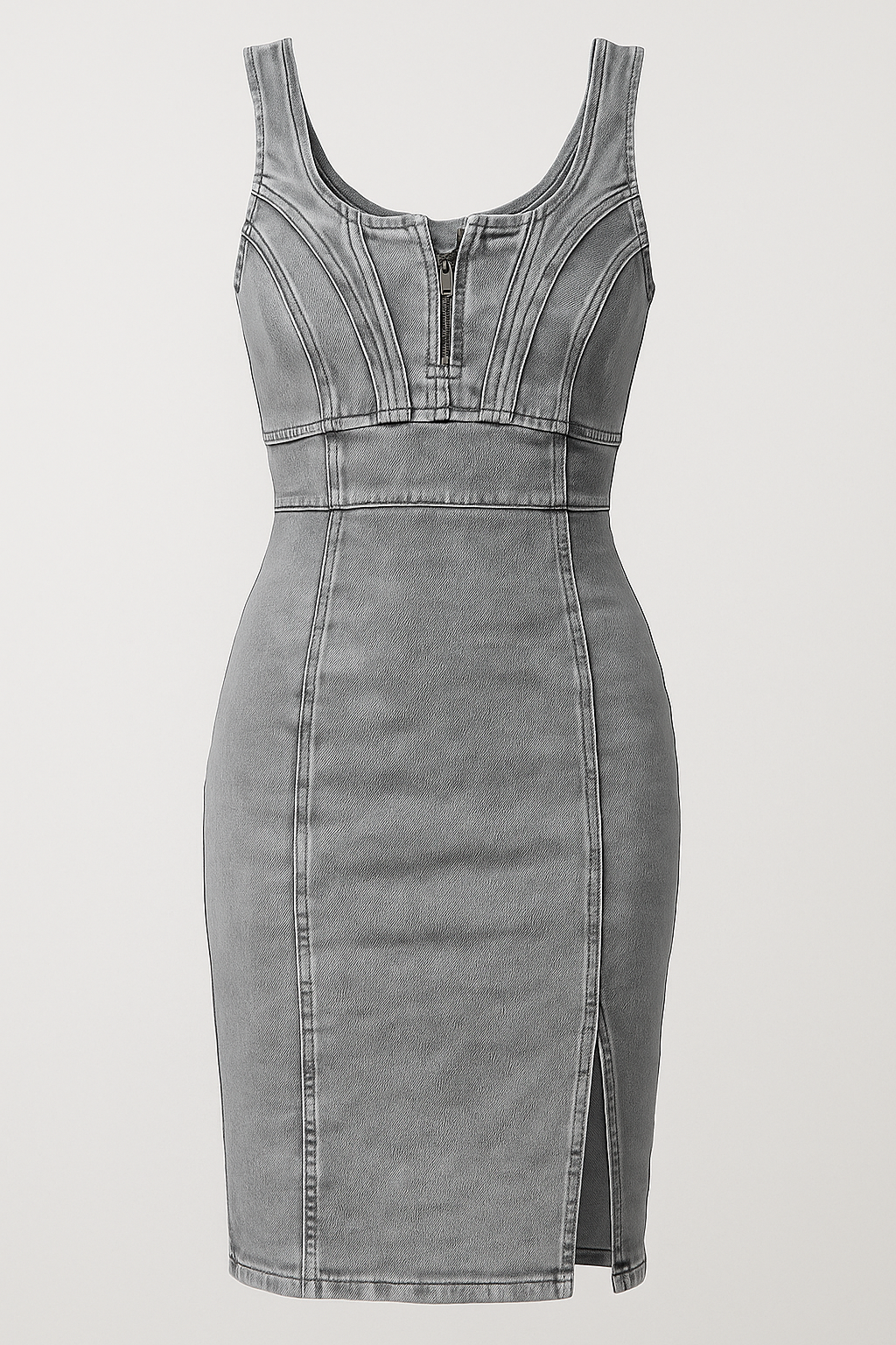 Figi su Denim Midi Dress con Spacco e Vintage-Perception Donna - Grigio - casual denim donna dress dresses Dresses & Jumpsuits figi figi denim midi Midi Dresses New Arrivals perception Spring/Summer Women - Concept Palermo