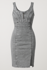 Denim Midi Jurk met Split en Vintage Look voor Dames