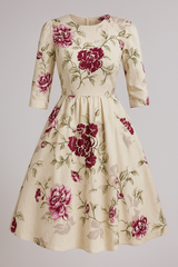 Midi jurk met bloemenprint en driekwart mouwen Dames