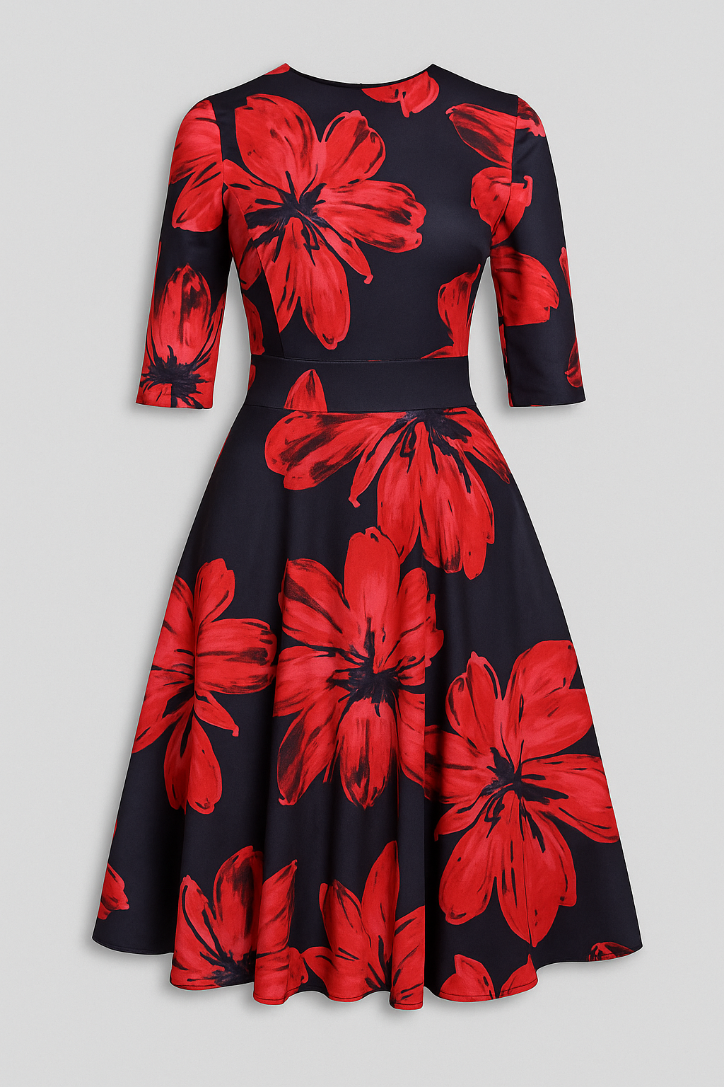 Vestito midi con stampa floreale e maniche 3/4 Donna - Rosso - ADULT donna dresses Fashion & Casual floreale Frauen Kleider maniche midi stampa vestito vestito midi - Concept Palermo