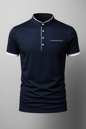 Polo Uomo Slim Fit in Cotone Elegante, Collo Coreana, Manica Corta, Vari Colori - Blu marino - alla colletto coreana Cotton Men men's polo men's polo shirt men's top clothes polo polo uomo shirts & polos Shirts und Polos slim Solid uomo - Concept Palermo