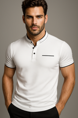 Heren slim fit polo van elegant katoen, kraag in Koreaanse stijl, korte mouwen, diverse kleuren
