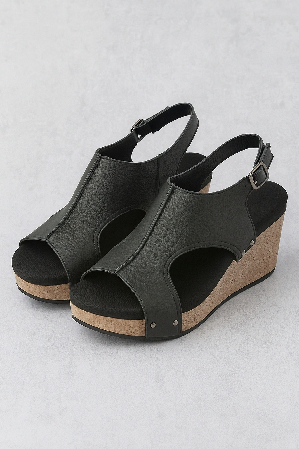 Sandalo con tacco a fascia per donne in camoscio con suola in sughero - Nero - camoscio donne fascia Fashion & Casual sandalo sandalo tacco Sandals sughero suola - Concept Palermo