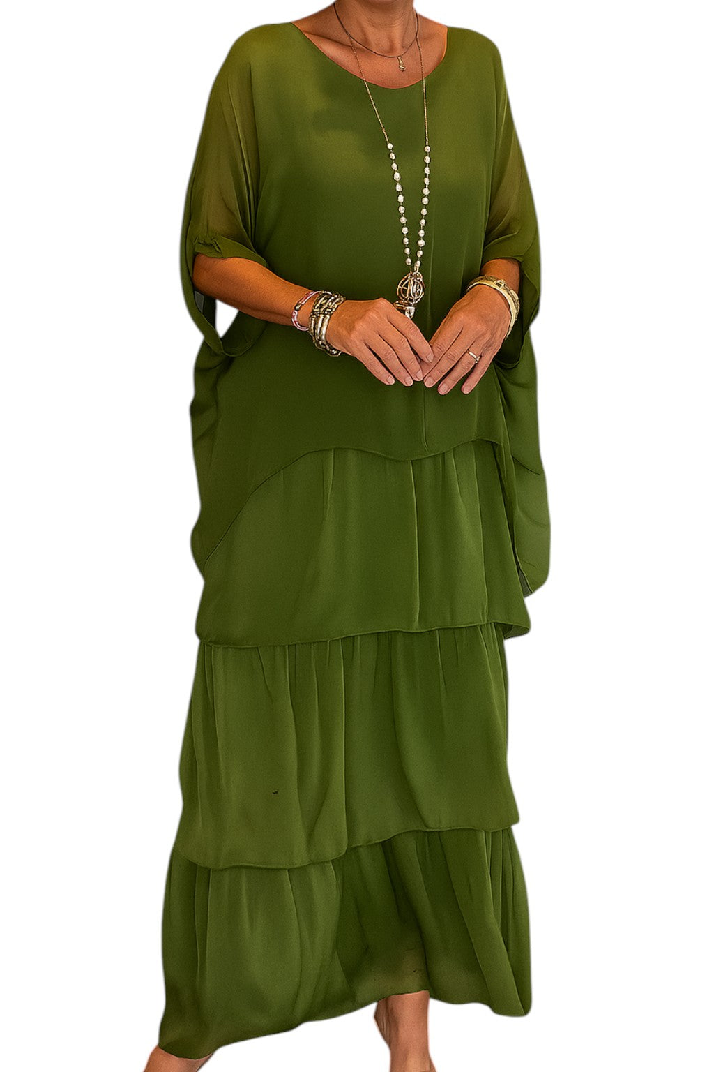 Abito Donna A-Line Maxi - Verde M - abito Abito A-Line Abito autunnale Abito casual abito donna Abito elegante Abito in poliestere Abito maxi Abito per festività Abito primaverile Abito stile artistico donna dresses line Vestito versatile - Concept Palermo