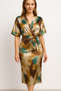 Vestido elegante de satén para mujer con estampado floral abstracto, largo midi
