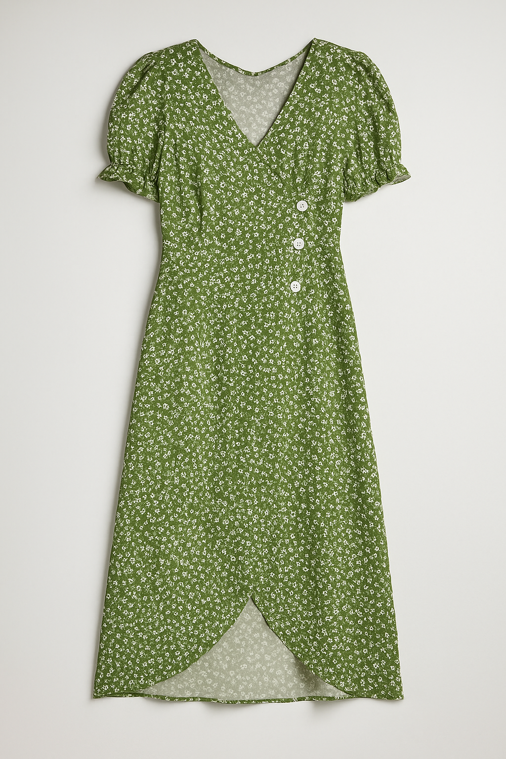 Vestito midi stampato con scollatura a V e bottoni laterali Donna - Verde - bottoni donna dresses Frauen Kleider laterali midi scollatura stampato vestito - Concept Palermo