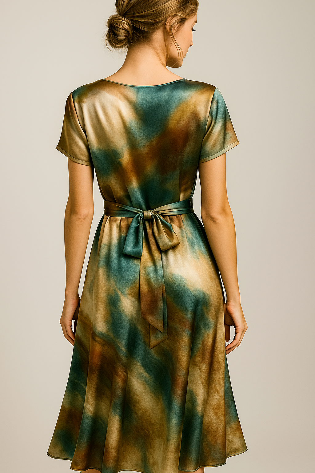 Abito da Donna in Satin Elegante con Stampa Astratta Floreale, Lunghezza Midi - - abito abito con stampa astratta abito da donna abito donna abito in satin abito versatile astratta design artistico donna dresses eleganza e comfort look audaci moda femminile satin stampa vestito al ginocchio vestito elegante - Concept Palermo