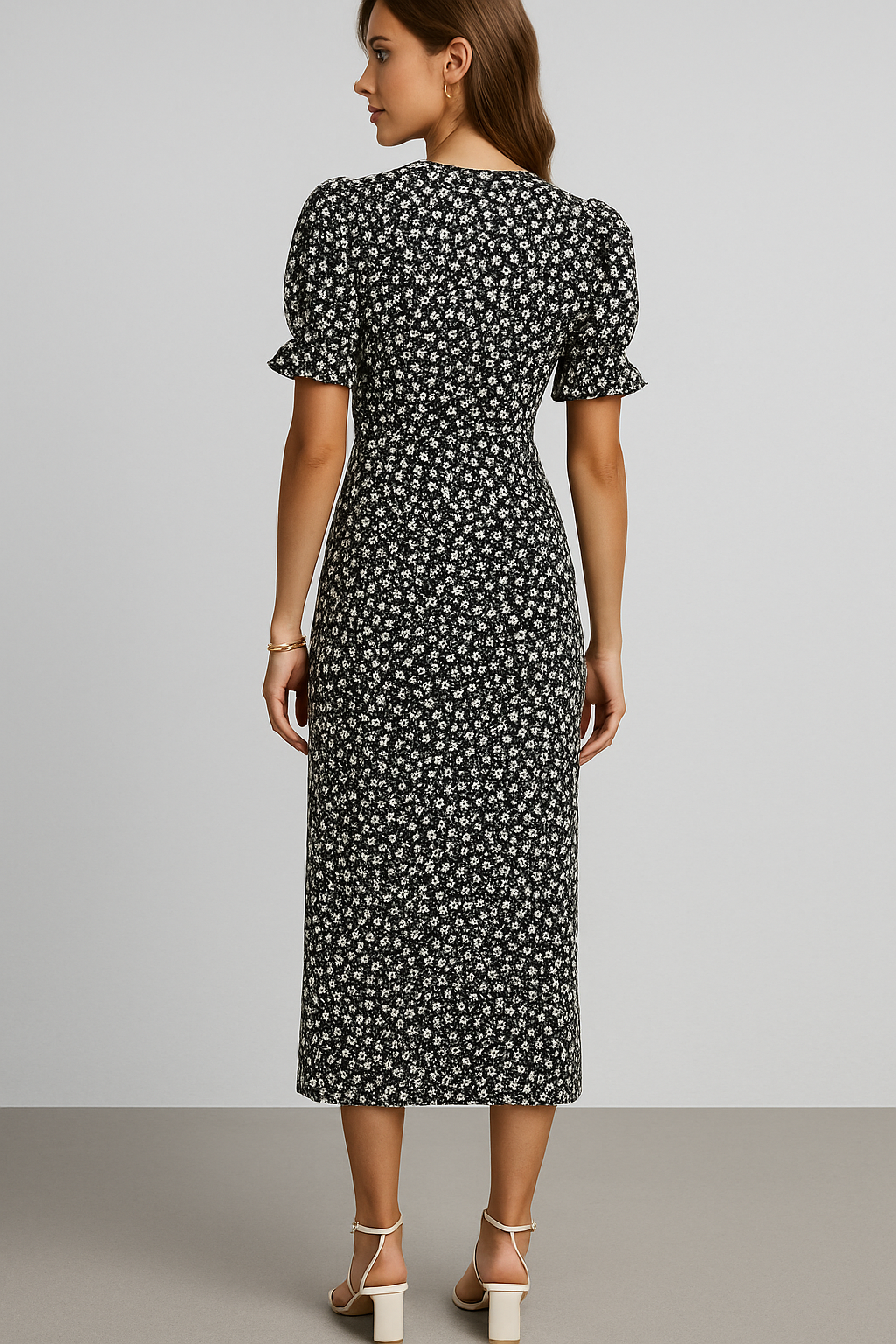 Vestito midi stampato con scollatura a V e bottoni laterali Donna - - bottoni donna dresses Frauen Kleider laterali midi scollatura stampato vestito - Concept Palermo