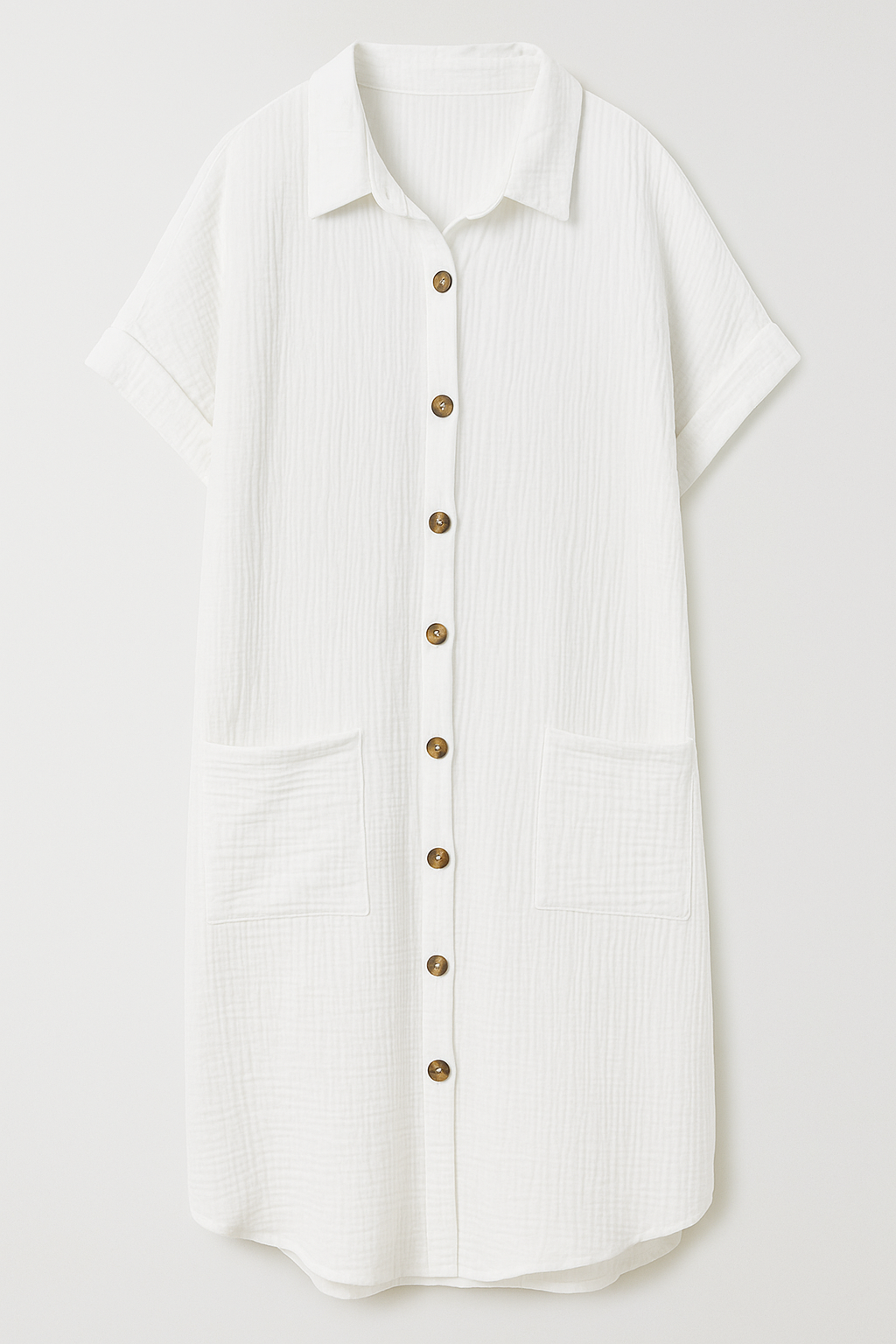 Abito Camicetta in Vaffelbomull con Bottoni Cotone Donna - Bianco - abito abito camicetta bottoni camicetta cotone donna dress dresses Frauen Kleider vaffelbomull women - Concept Palermo