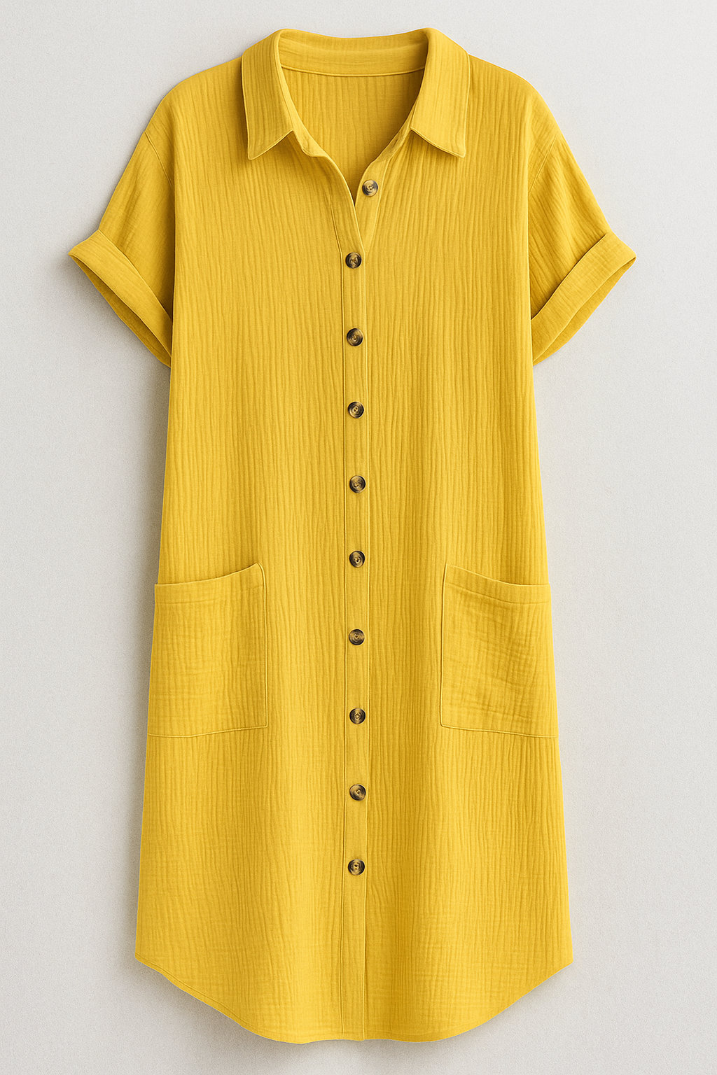 Abito Camicetta in Vaffelbomull con Bottoni Cotone Donna - Giallo - abito abito camicetta bottoni camicetta cotone donna dress dresses Frauen Kleider vaffelbomull women - Concept Palermo