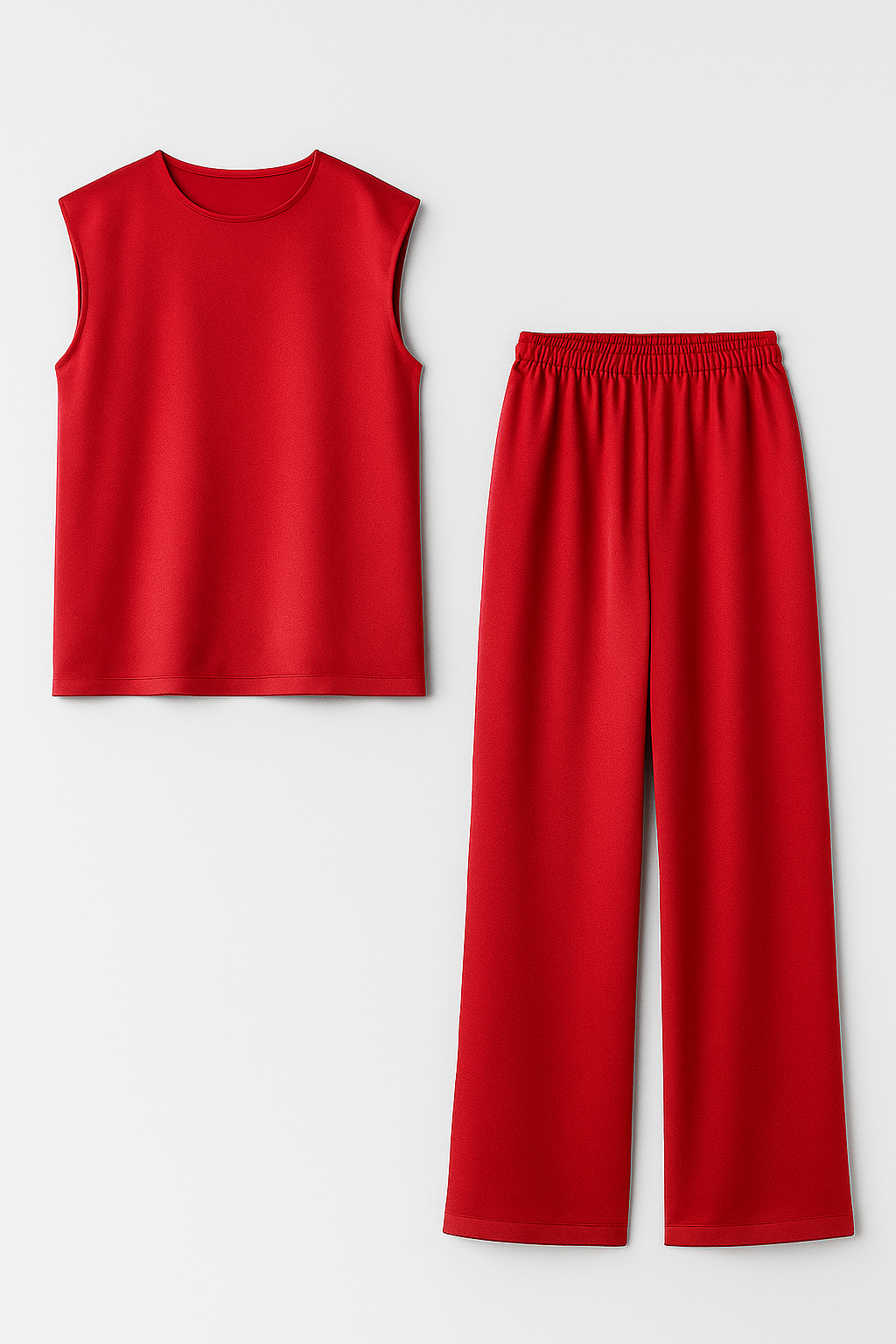 Tailleur Donna Elegante Nero con Pantaloni e Blusa per Cerimonia e Occasioni Speciali - Rosso - abbigliamento casual elegante blusa spalle scese completo completo donna completo due pezzi donna eleganza donna moda femminile outfit moda outfit sets pantaloni ampi pezzi set sofisticato Silka leggero vestiti per ogni occasione - Concept Palermo
