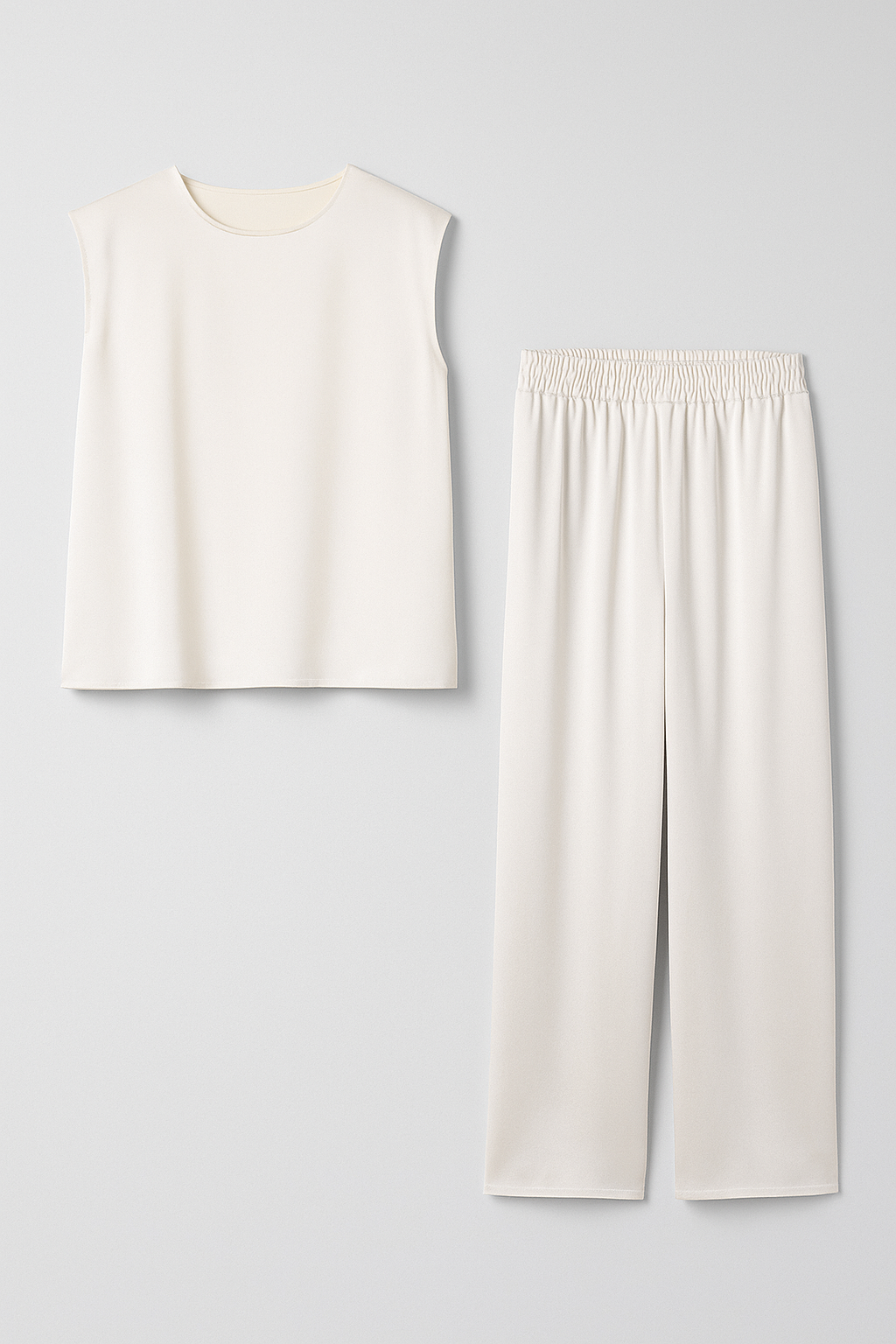 Tailleur Donna Elegante Nero con Pantaloni e Blusa per Cerimonia e Occasioni Speciali - Bianco - abbigliamento casual elegante blusa spalle scese completo completo donna completo due pezzi donna eleganza donna moda femminile outfit moda outfit sets pantaloni ampi pezzi set sofisticato Silka leggero vestiti per ogni occasione - Concept Palermo