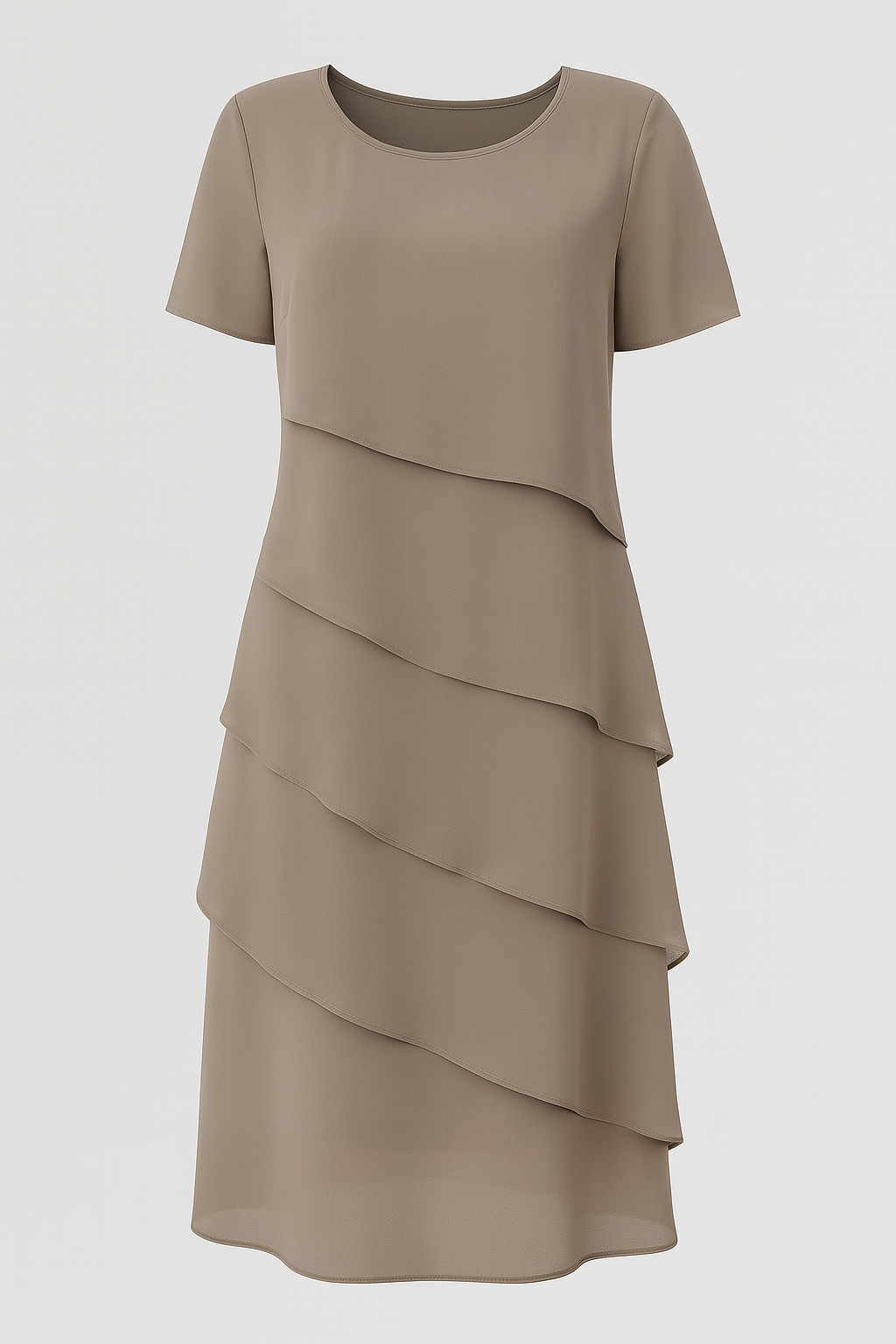 Abito Elegante Donna in Chiffon a Strati per Cerimonia, Sera e Occasioni Speciali - Cachi - abito abito chiffon chiffon colori donna dress dress woman dresses female dress look raffinati Women Dress - Concept Palermo