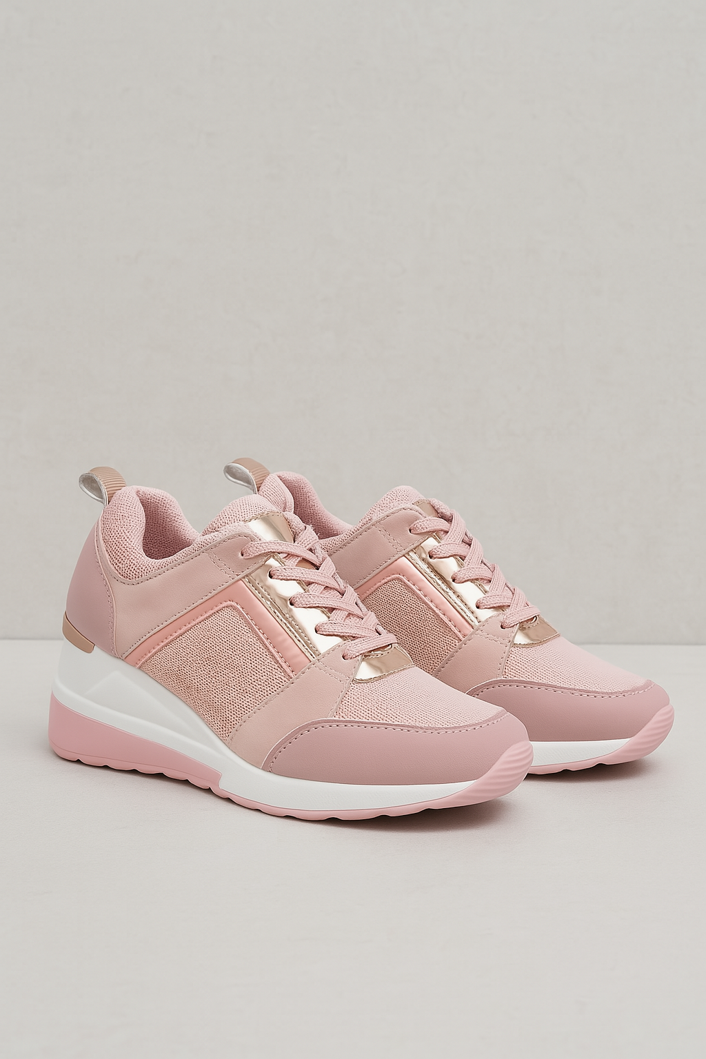 Sneakers Donna Nere con Zeppa 8cm, Dettagli Metallici, Comode ed Eleganti - Rosa - comoda dettagli donna Fashion female-ai metallici Schuhe shoes sneakers sneakers donna suola women - Concept Palermo