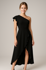 Elegante damesjurk asymmetrisch met ruches voor ceremonies - Ideaal voor speciale gelegenheden