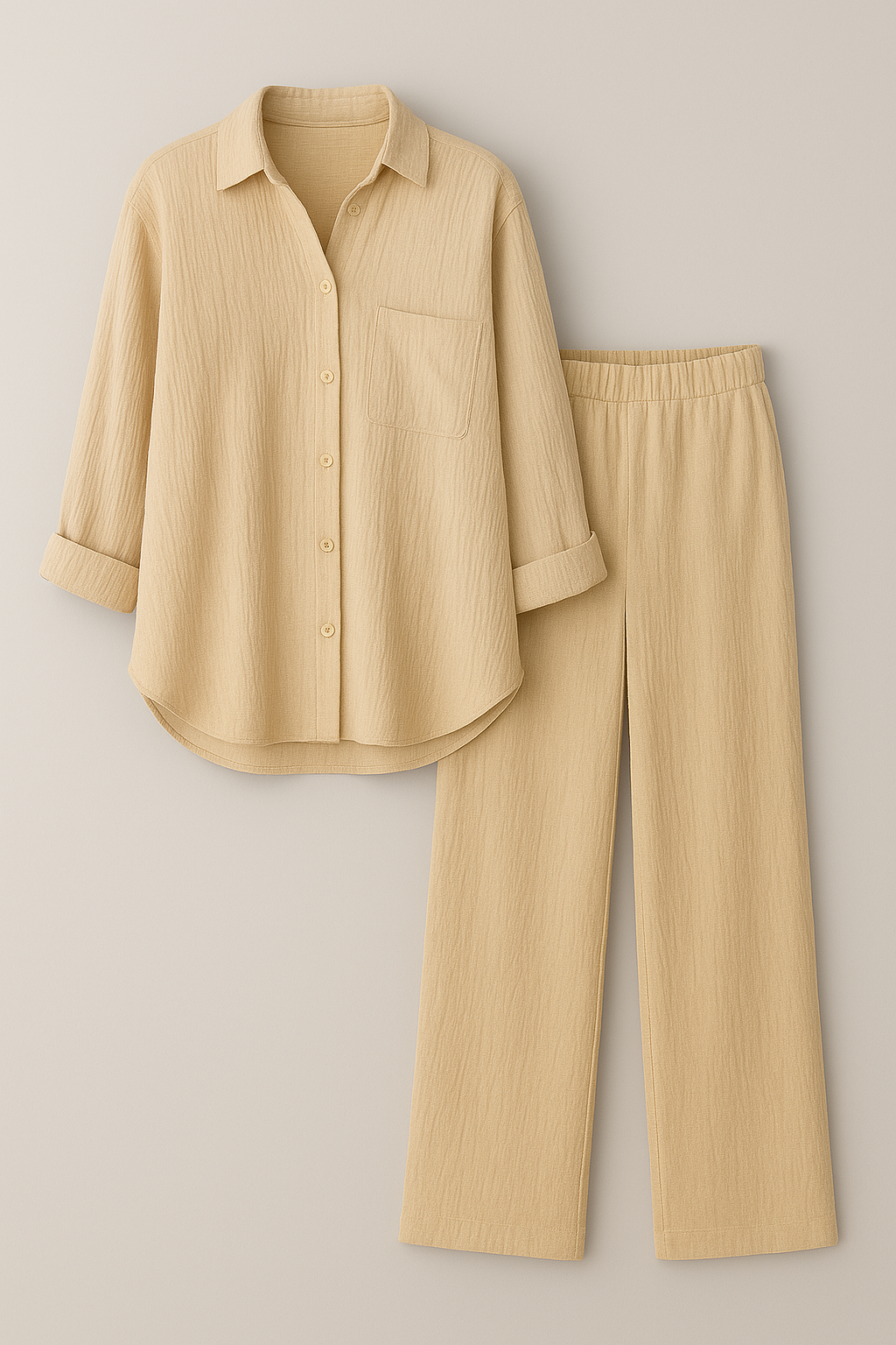 Completo Estivo Donna Casual in Cotone Leggero - Top Senza Maniche & Pantaloncini Comodi - Khaki - abbigliamento estivo elegante abbigliamento leggero camicia e pantaloni casual design classico abbigliamento donne estivo estivo casual moda femminile outfit estivo casual outfit sets pantaloni comodi set due pezzi donna set estivo donne stile estivo - Concept Palermo