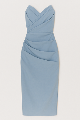 Abito Midi Donna Senza Spalline con Spacco Elegante per Cerimonia Estiva - Blu - abito abito da festa abito midi abito senza spalline abito sexy alta moda completo versatile donna dresses fashion donna midi Polyester Solid spacco spacco posteriore spalline vestito arricciato vestito elegante Women - Concept Palermo