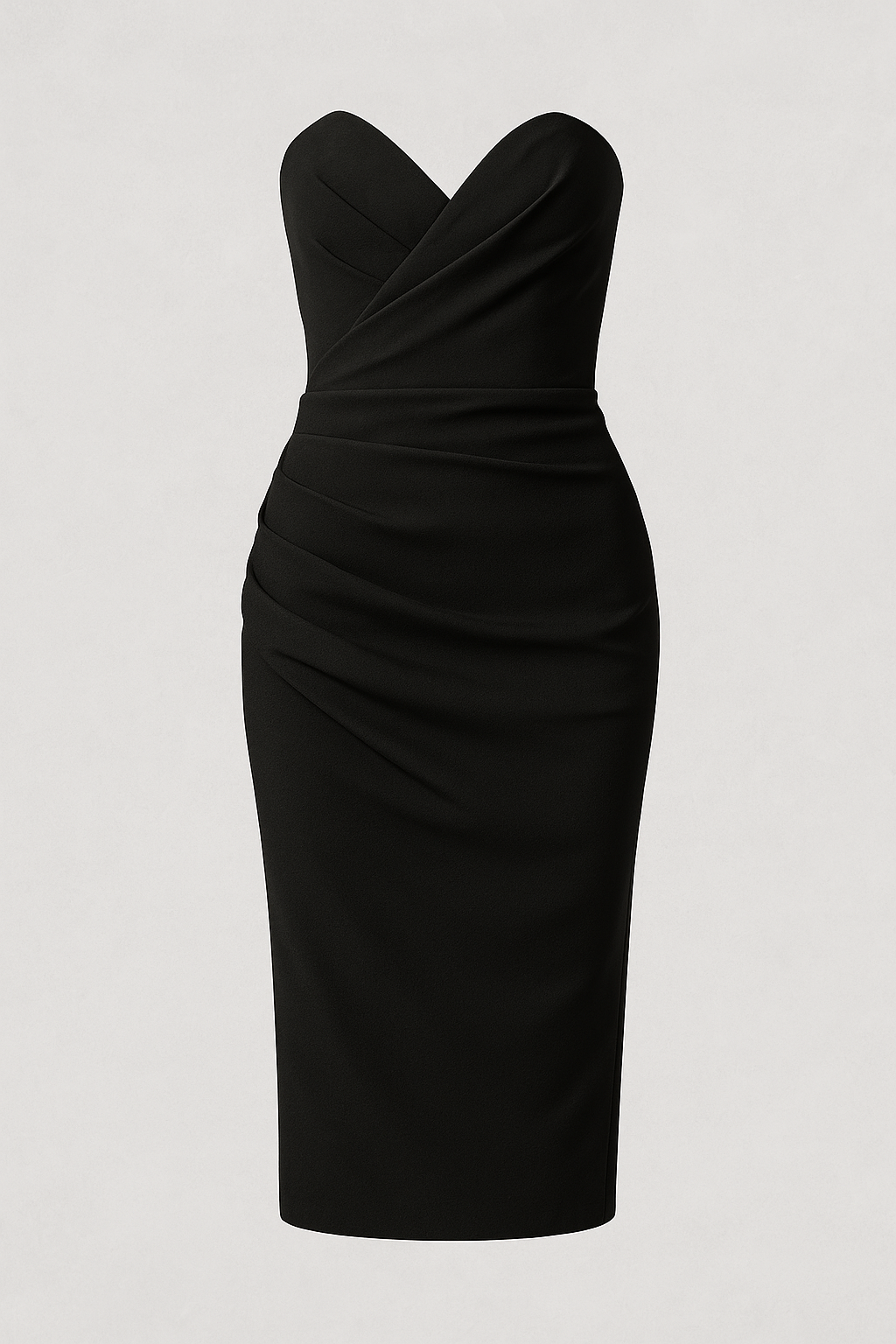 Abito Midi Donna Senza Spalline con Spacco Elegante per Cerimonia Estiva - Nero - abito abito da festa abito midi abito senza spalline abito sexy alta moda completo versatile donna dresses fashion donna midi spacco spacco posteriore spalline vestito arricciato vestito elegante - Concept Palermo