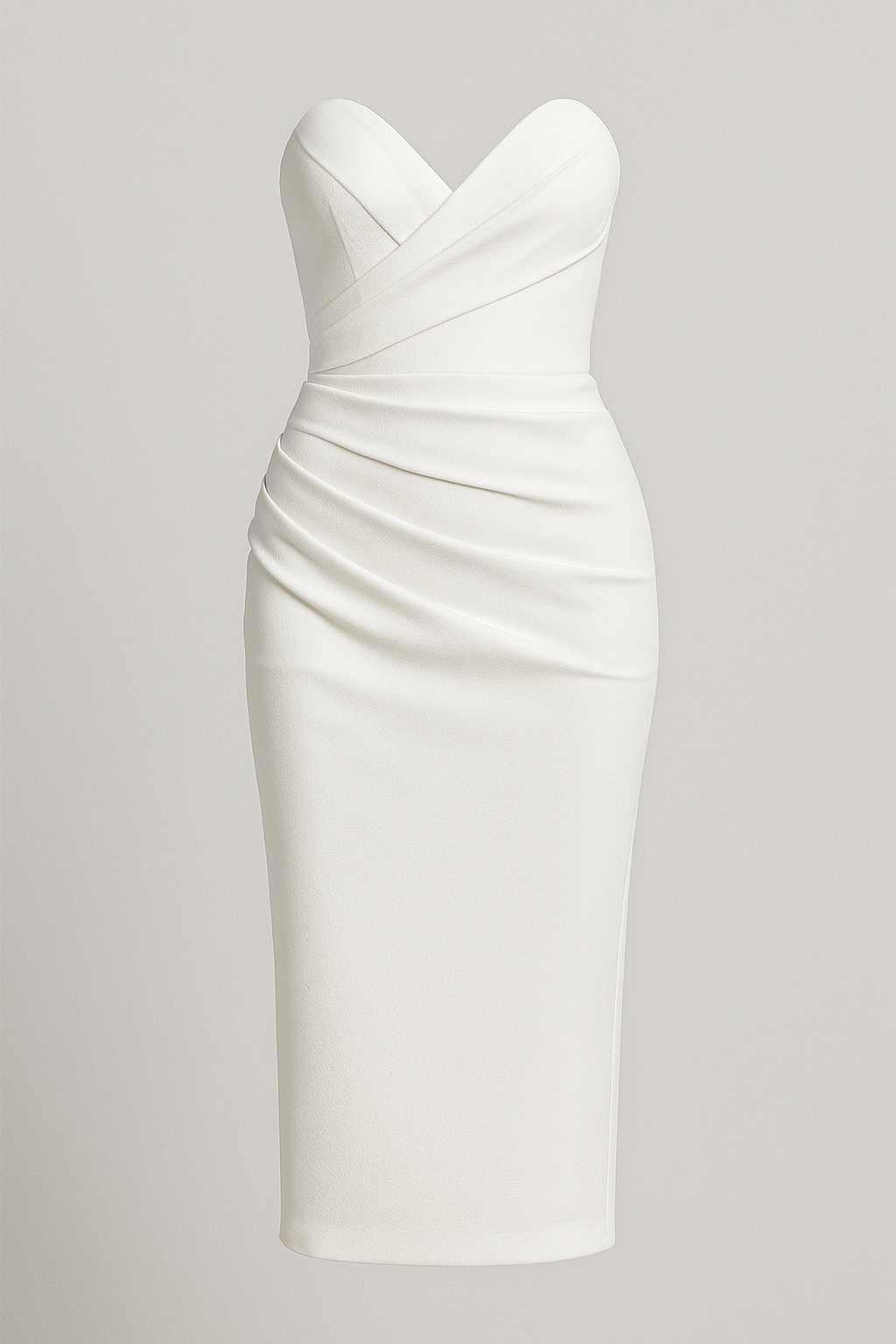 Abito Midi Donna Senza Spalline con Spacco Elegante per Cerimonia Estiva - Bianco - abito abito da festa abito midi abito senza spalline abito sexy alta moda completo versatile donna dresses fashion donna midi spacco spacco posteriore spalline vestito arricciato vestito elegante - Concept Palermo