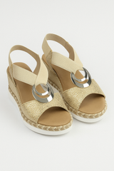 Zwarte heren platform sandalen van synthetisch leer met elastische band en metalen ring