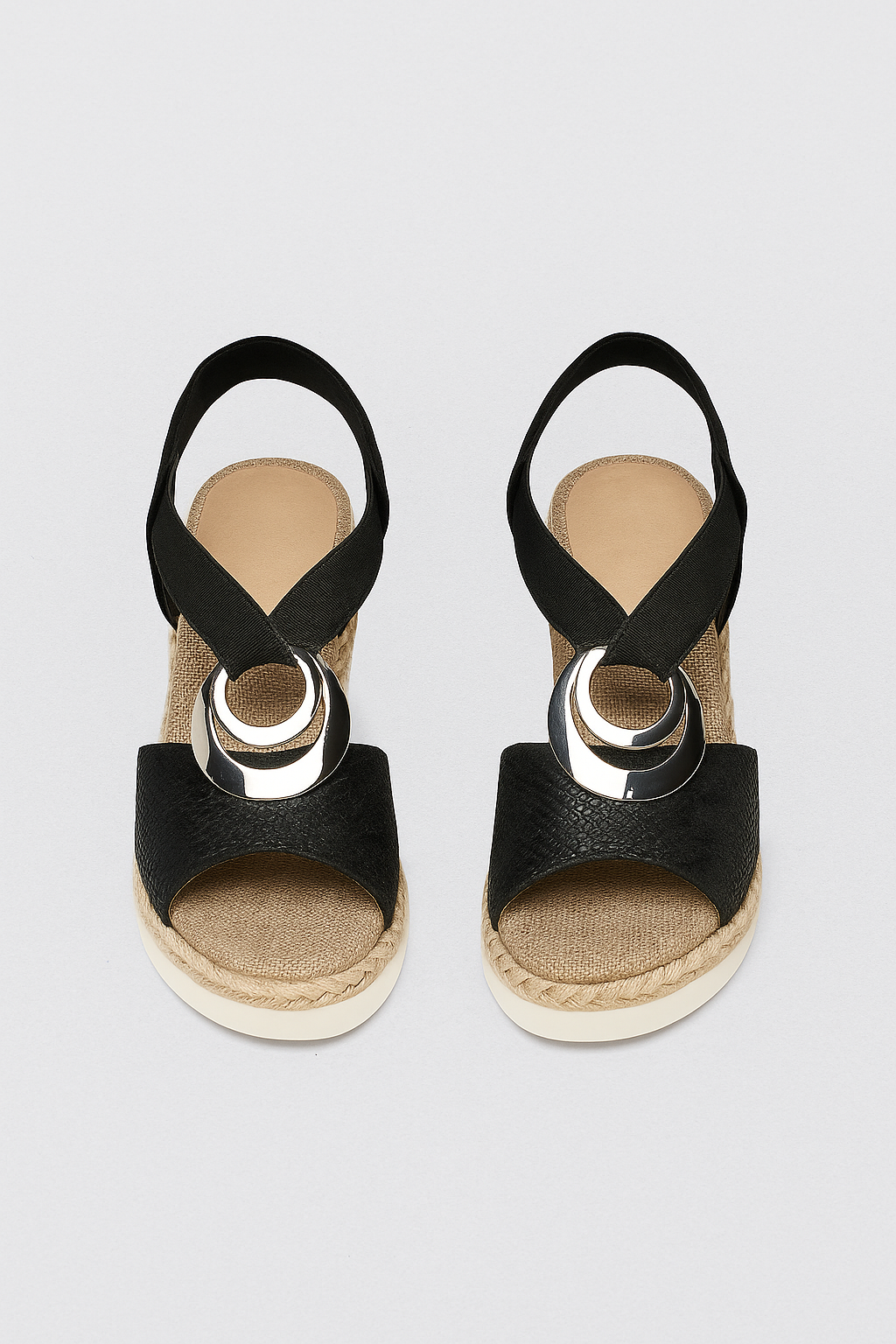 Sandali Uomo Neri Platform in Pelle Sintetica con Fascia Elastica e Anello Metallico - Nero - anello elastica fascia lenta metallizzato platforme sandalen sandali sandali platforme sandals schoenen - Concept Palermo