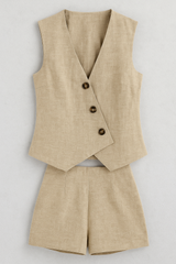 Zomerse dames set met wikkel top en linnenmix shorts