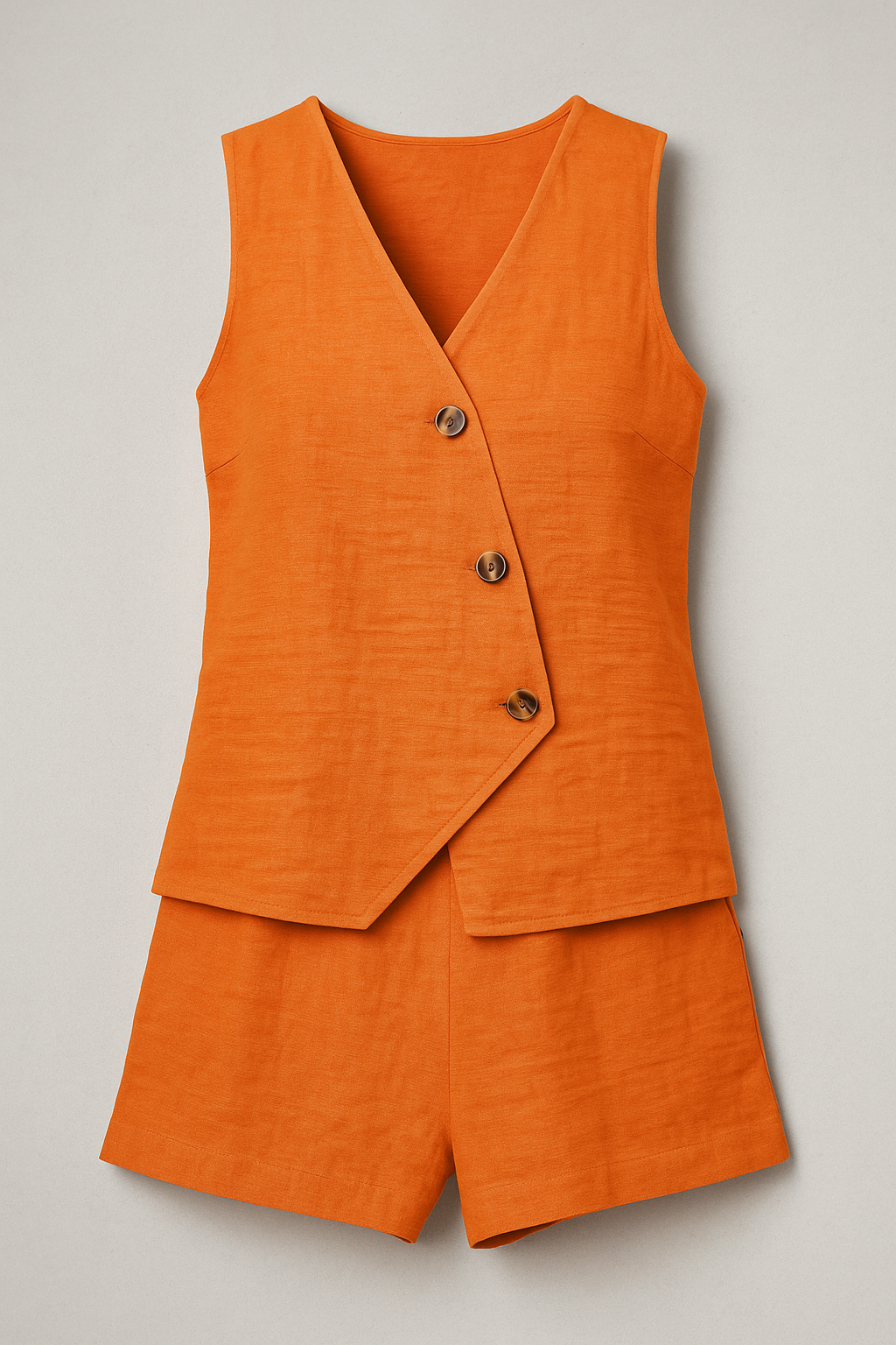 Set estivo da donna con top avvolgente e short in misto lino - Arancione - avvolgente Clothes clothes for women donna estivo estivo donna lino misto outfit sets short women clothes - Concept Palermo