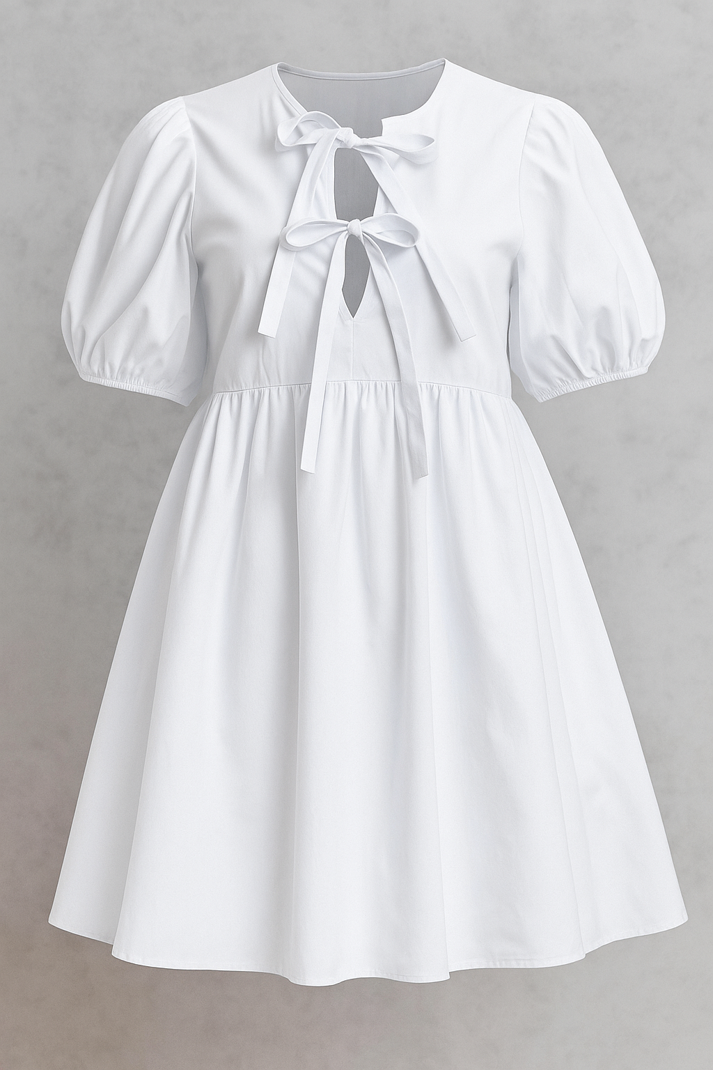 Abito Donna con Maniche a Palloncino - Bianco - abito abito casual abito chic abito da festa abito donna abito elegante donna dresses fiocco anteriore maniche maniche a palloncino moda femminile palloncino stile versatile tessuto traspirante varianti di colore - Concept Palermo