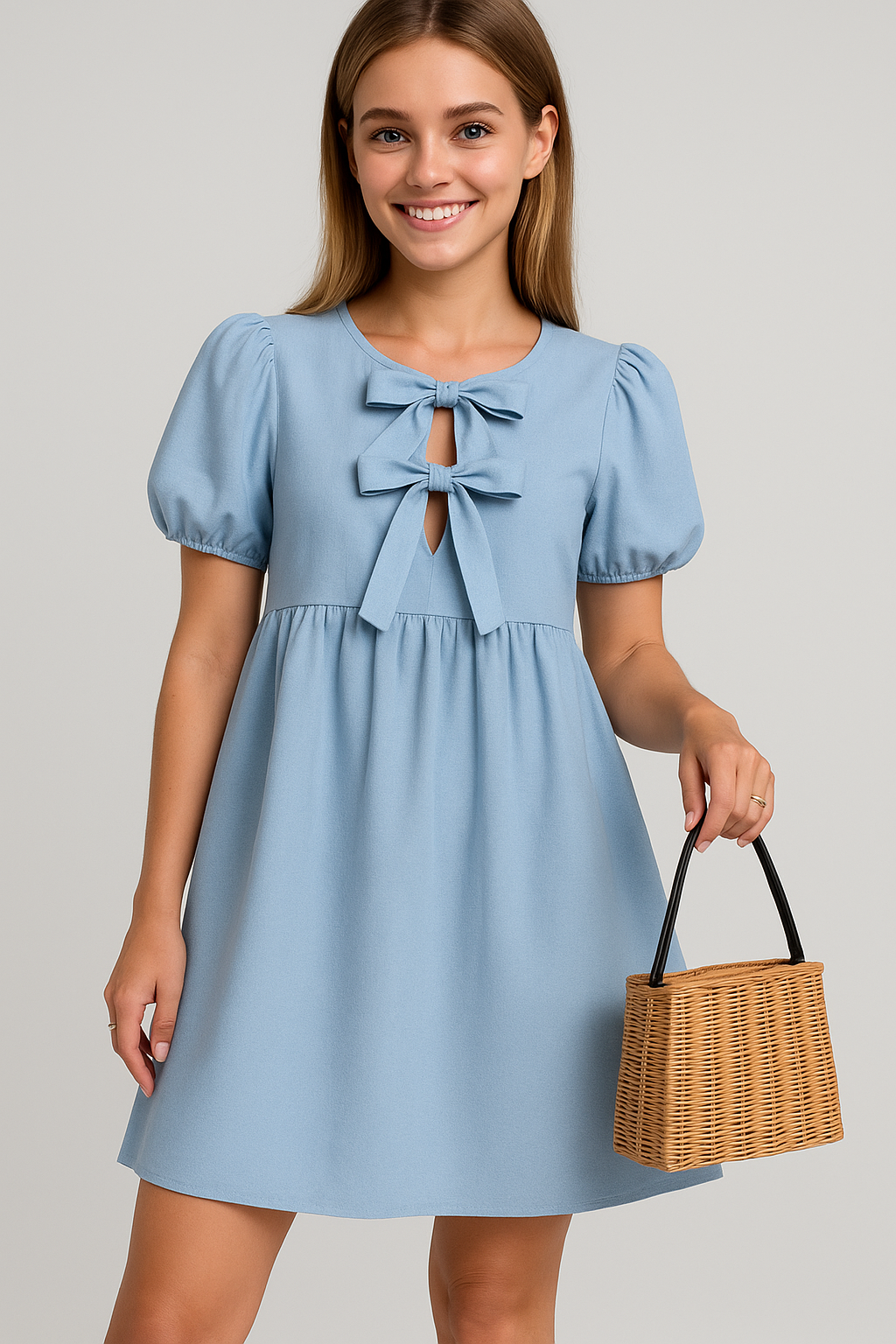 Abito Donna con Maniche a Palloncino - - abito abito casual abito chic abito da festa abito donna abito elegante donna dresses fiocco anteriore maniche maniche a palloncino moda femminile palloncino stile versatile tessuto traspirante varianti di colore - Concept Palermo